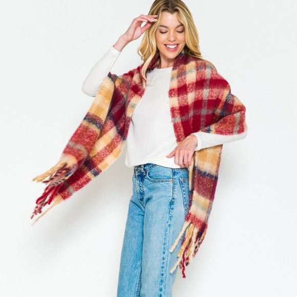 Softer than Cashmere Plaid Scarf, Red, Navy, Camel, Off White - Picture 8 of 11